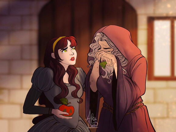 School Project - Politically Correct Snow White: Princess Snow White consoling the Evil Queen as the latter cries over her lost beauty and youth.